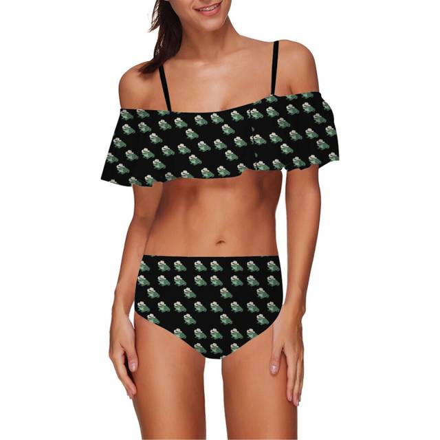 (Stetson Frog!Nicole - Socks_10872) Women's Bikini High Waisted Set Ruffle Tankini Swimsuit Flounce Top Trim Two Piece Tummy Control Bathing Suit