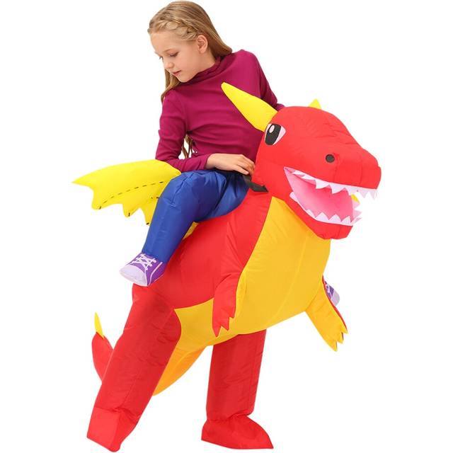 (14Fit Height 80-120cm) Funny Adults Kids Inflatable Dinosaur Costume Tyrannosaurus Rex Ride-On Costume Suitable for Halloween Carnival Party Cosplay