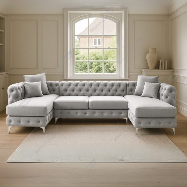 (Light Grey Velvet) SNOOZE Large U Shape Corner Sofa Set Monaco Plush Velvet 6 Seater Sofa Hand Made UK