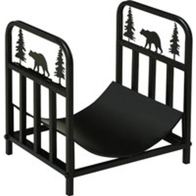 Outsunny Firewood Log Rack Curved Fireplace Log Holder Wood Storage Rack With Handles, Bear Shape Design, Outdoor And Indoor, 42 X 33.5 X 43 Cm, Black