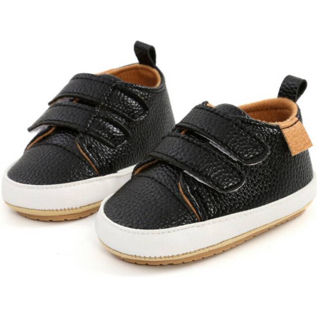 (Black, 6-12 Months) Newborn Baby Boy Pram Shoes Infant Toddler Rubber Sneaker PreWalker Trainer 0-18