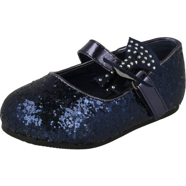 (UK 10 Child, Navy (Blue)) Girls Spot On Glitter Bow Detail Party Flats