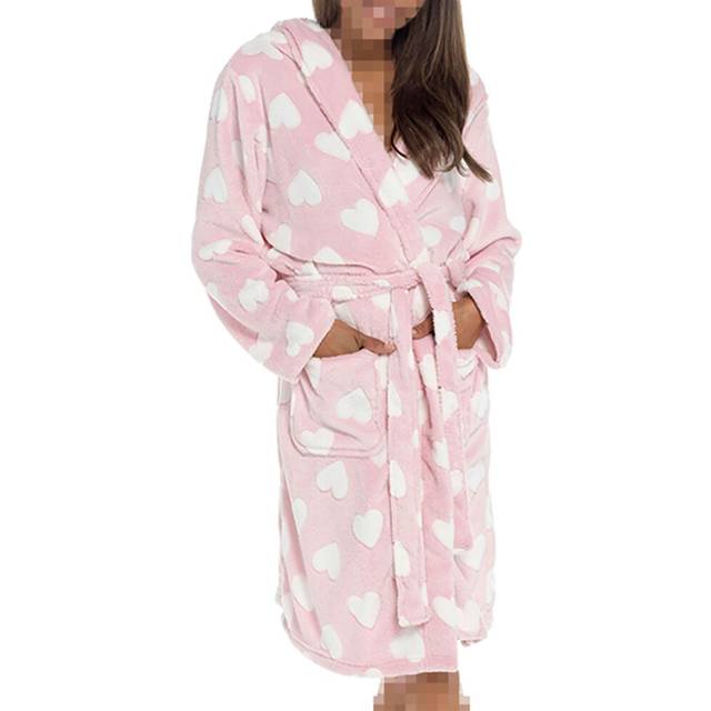 (20-22, Pink) Women's Luxurious Heart Embossed Fleece Robe