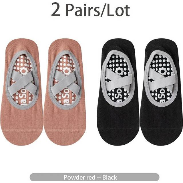 Women Yoga Socks Non Slip Grip Cotton Pilates Socks Ladies Ballet Dance Sports Socks Anti Slip Camping Fitness Ankle Gym Socks red Black