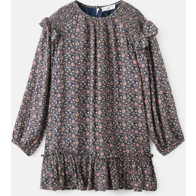 Mango Ruffled Printed Dress - Navy