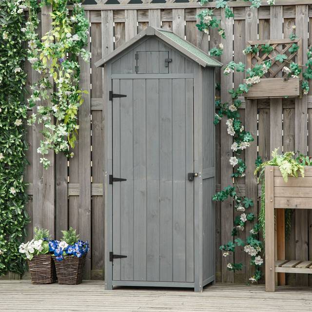 2.5 ft. W x 1.8 ft. D Solid Wood Tongue & Groove Steep Slope Tool Shed - Grey (77cm W X 45cm D)