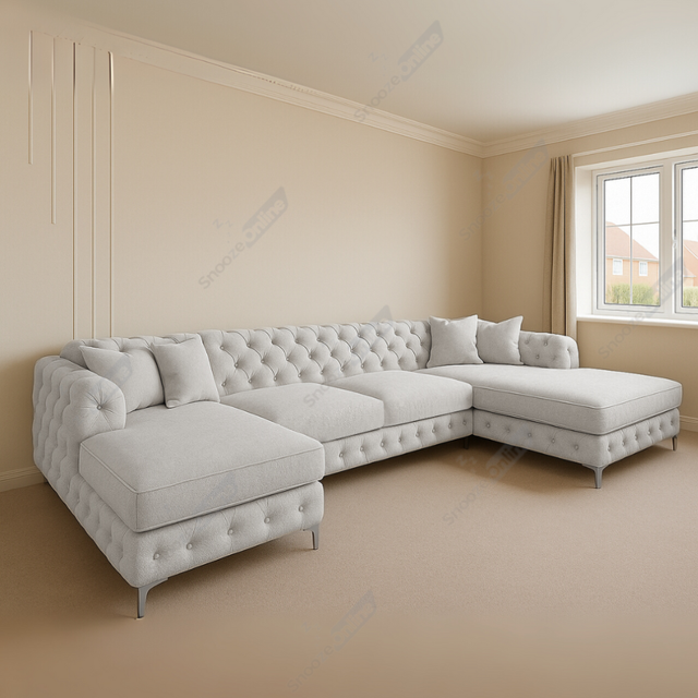 (Light Grey Velvet) SNOOZE Large U Shape Bella Corner Sofa Set Plush Velvet 6 Seater Sofa