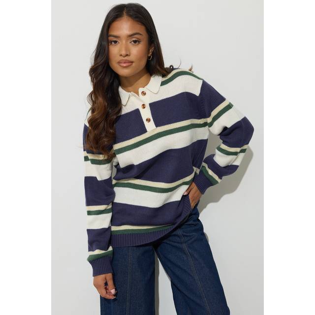 Pixiegirl Petite Navy Blue Stripe Rugby Jumper 10-12 Pixiegirl | Petite Women's Jumpers