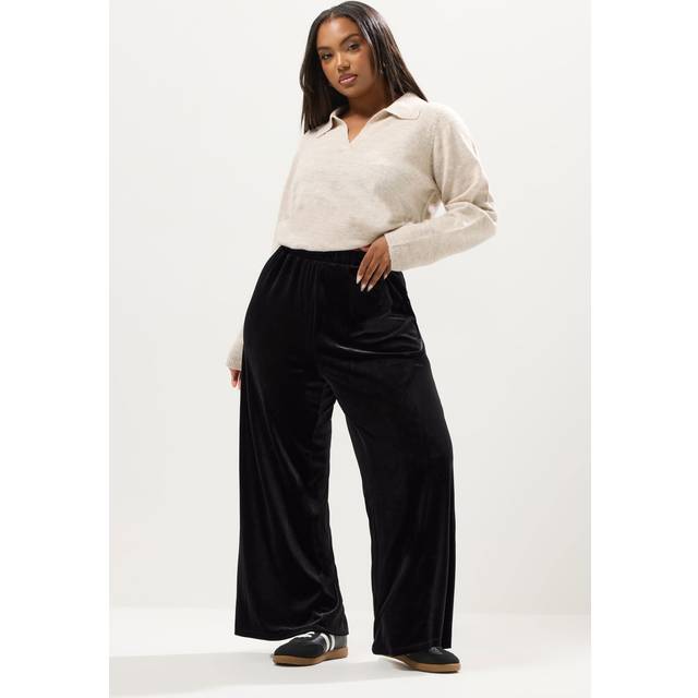 Yours Curve Black Velvet Palazzo Trousers, Women's Curve & Plus Size, Yours - 20