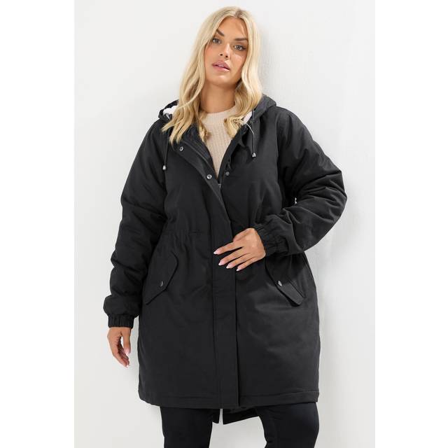 Yours Curve Black Borg Lined Parka Coat, Women's Curve & Plus Size, Yours - 18