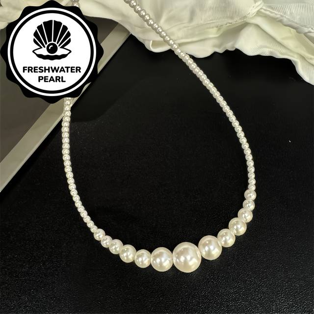 TEMU Freshwater Freshwater Pearls Necklace, Elegant French Style, Casual Attire, Ideal Day Gift