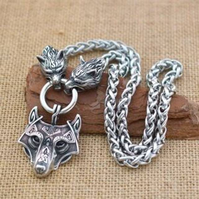 TEMU 1pc Men's Vintage Celtic Wolf Head Pendant Necklace - Hip-hop Style Talisman Jewelry, Alloy, Intricate Wolf Design, Thick Chain Link Style, Perfect Gift For Men Or Women
