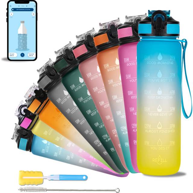 Water Bottle 1L Sports Water Bottle with Motivational Time Marker, Dishwasher Safe Leak-proof Drink Bottle BPA Free Non-Toxic for Running,cycling, Gym