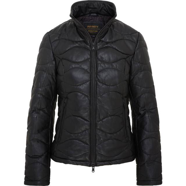 Infinity Leather Puffer Quilted Bomber Leather Jacket - Hamar In Black - XXL