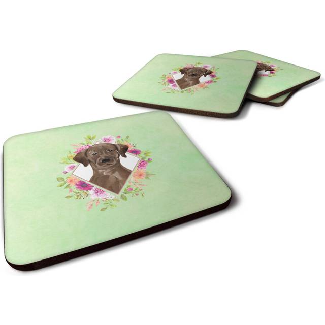 """""Caroline's Treasures CK4411FC Chocolate Labrador Green Flowers Foam Set of 4 coasters  Multicolor"""""
