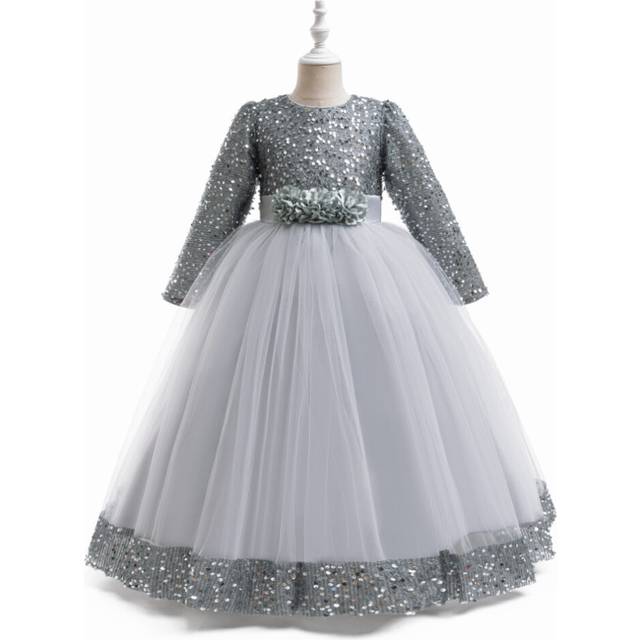 (Grey, 8-9Years) Kids girls Sequin Wedding bridesmaid dress Long UK