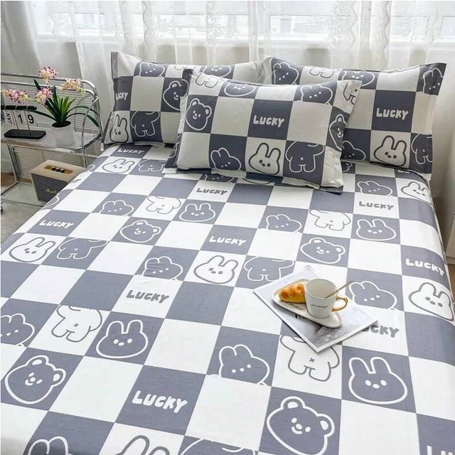 (07, 200x230cm 1pcs) 100% Cotton Bed Sheet  Cartoon Panda Animals Printed Double Top King Sheets for Girls Boys Kids Single Queen King Size Bed Linen