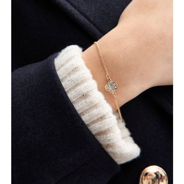 New Look Gold Tone Diamanté Flower Chain Bracelet