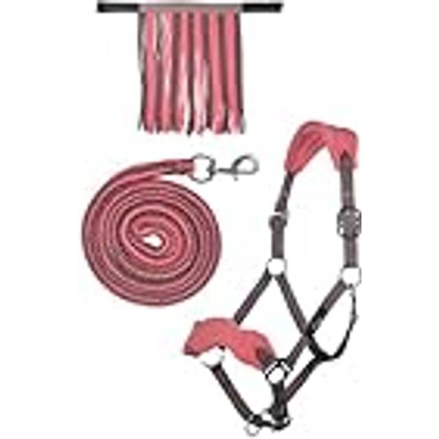 Hkm Headcollar Set with Snap Hook & Fly Fringe - Cob · Mokka/Milky Pink
