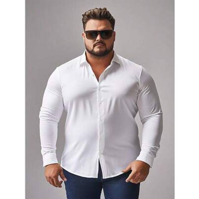 SHEIN Plus Size Men&#39;s Long Sleeve Casual Black Shirt, Plus Size Dress Shirt