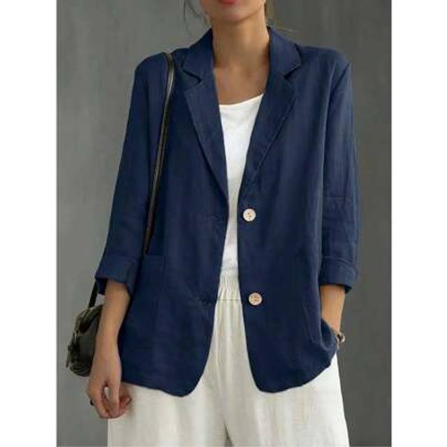 SHEIN Women&#39;s Fashionable Long Sleeve Thin Blazer Jacket, Casual Double-Breasted Suit, Elegant Commuter Wear, Spring/Autumn