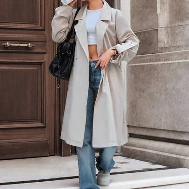 SHEIN Lapel Neck Casual Oversize Belted Long Trench Coats