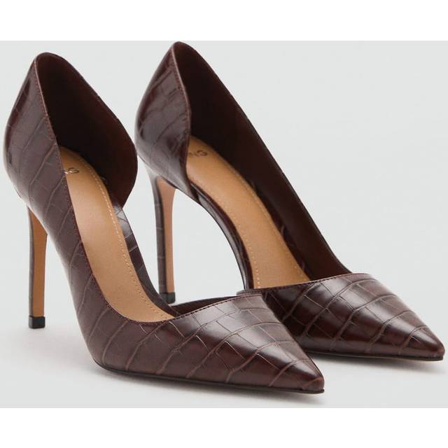 Croc-effect heeled shoes chocolate - Woman - 6 - MANGO - Chocolate
