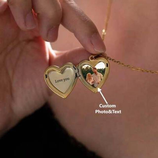 SHEIN Custom Photo And Text Engraved Heart Locket Necklace,Personalised Photo Heart Pendant,Custom Valentine&#39;s Day,Birthday Gift,Mom Gift Necklace,Your Phot