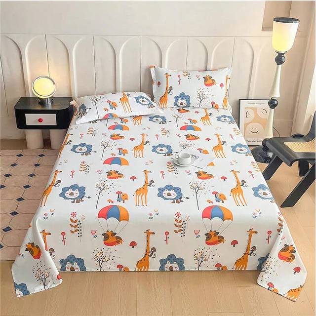 (tongnianshiguang, 180x230cm 1pc) 100% Cotton Bedsheet Cartoon Style Flat Sheets Adults Kids Room Bed Linen Soft Sheets sÃ¡banas para cama (Pillowcase