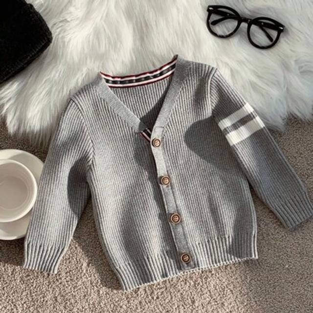 SHEIN Baby/Toddler Boy/Girl Thick Knitted Long Sleeve Cardigan Sweater, Fashionable Vintage Classic Elegant Style, Versatile Casual Comfortable Soft, Suitab