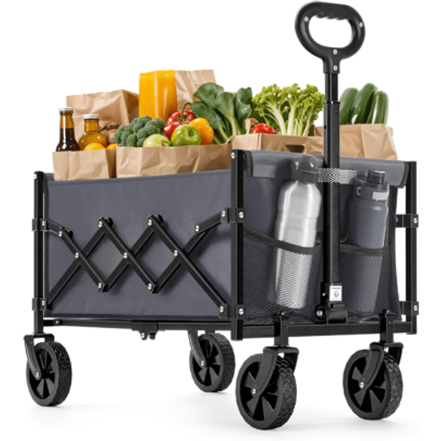 SHEIN Festival Trolley On Wheels, 90 L Foldable Camping Cart, Pull Garden Wagon, Adjustable Handle, 4 Reinforced Wheels, Loads Up To 180 Kg, Outdoor, Yard,