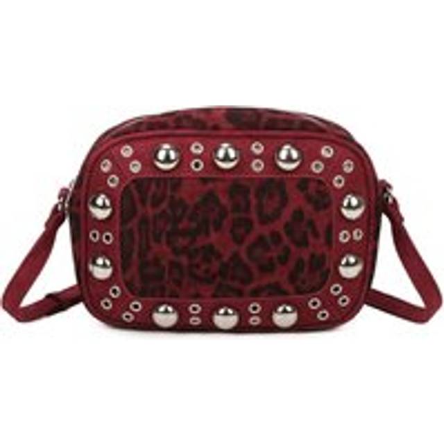 Fontanella Fashion Leopard Patterned Luxe Soft Suede Leather Crossbody Bag In Burgundy - One Size