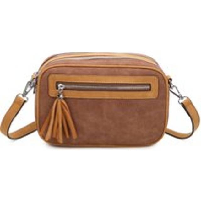 Fontanella Fashion Classic Quadruple Zipped Soft Suede Leather Tassel Crossbody Camera Bag With Strap In Brown - One Size