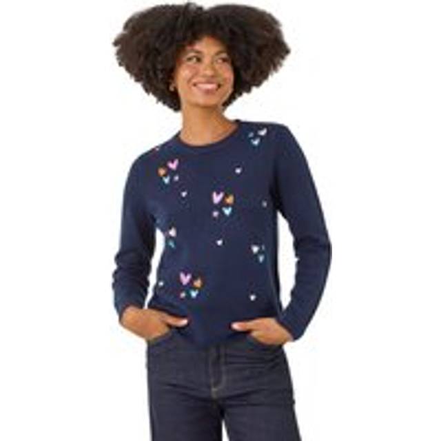 Roman Heart Embroidery Knit Jumper In Navy - 14