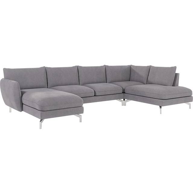 Modern U-Shape Sharece Corner Sofa with Silver Metal Legs - Grey (87cm H X 339cm W X 200cm D)