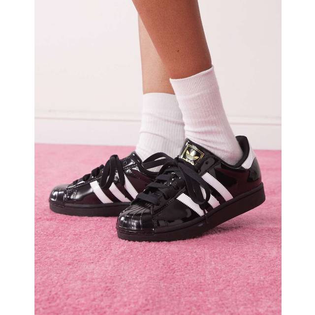 Adidas Superstar II Trainers Black White Patent, 6