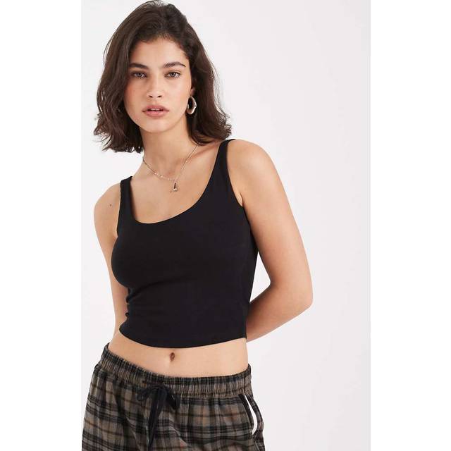 New Look Women's Black Scoop Neck Cropped Vest Top - UK 16