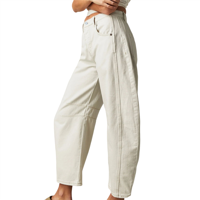 (XL, Ivory White) Women'S Vintage Low Waist Stretchy Boyfriend Wide Leg Jeans Butt Lifting Baggy Denim Pants Light Blue S