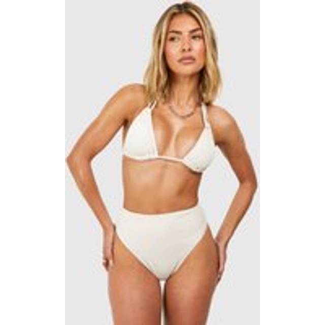 Womens Textured Triangle Bikini Top & High Waisted Bikini Bottoms Set - White - 6, White