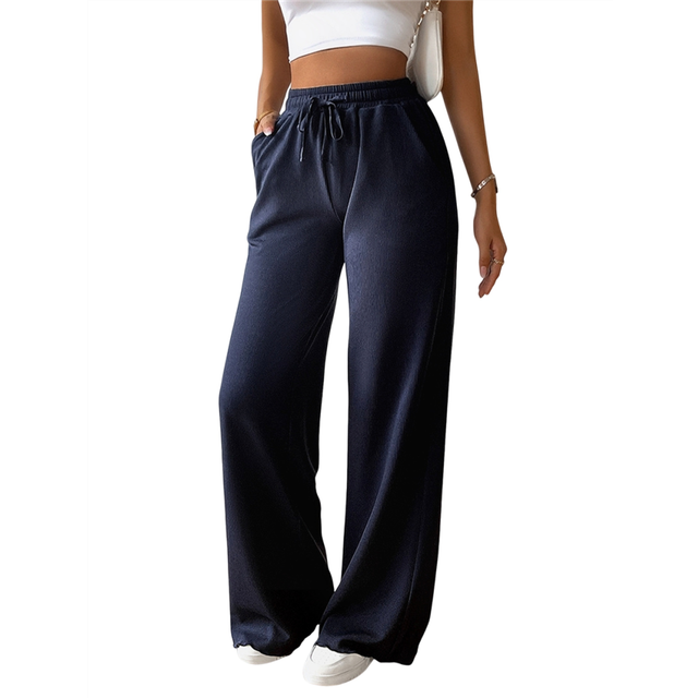 (S, Navy Blue) Pants Women Wide Leg Casual Beach Cotton Linen Summer Lounge Travel Work Trousers with Pockets Green S