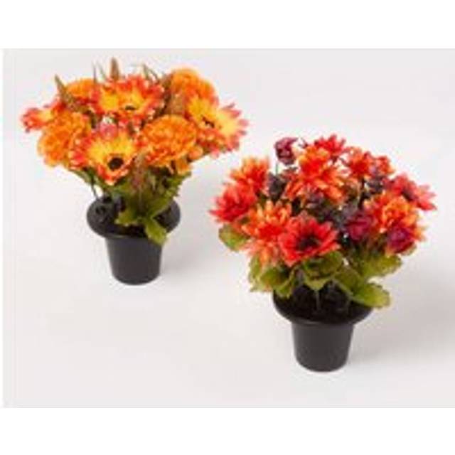 Homescapes Artificial Autumn Flowers in Pot, Artificial Flower Bouquet Set of 2 - Gelb