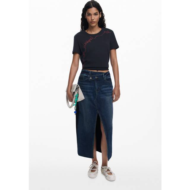 Desigual Twisted Lang Nederdel Med Central Slids - Blå