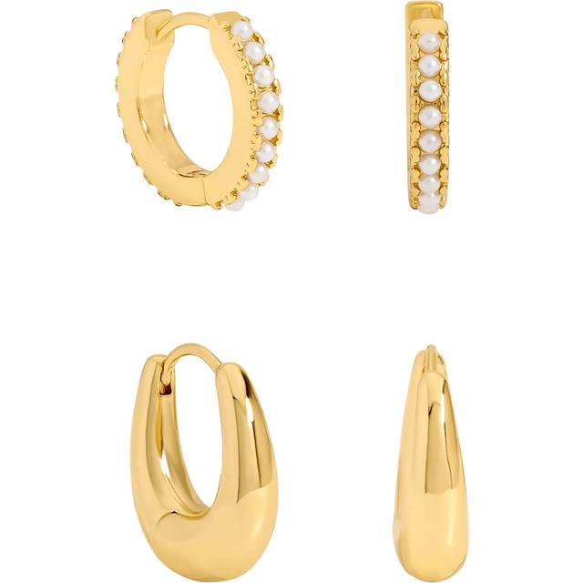 Gold Polished and Pearl Hoops - Pack of 2 - One Size