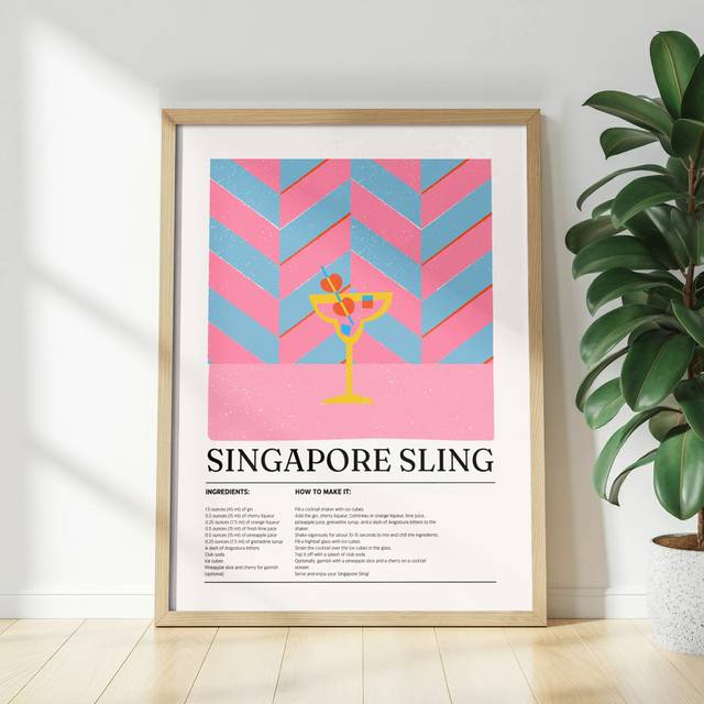 Singapore Sling Cocktail Recipe Wall Art, Drink Recipe Poster, Kitchen Decor, Bar Art, Unframed Vertical Print, Matte Poster, Many Sizes (137.16 cm H x 91.44 cm W)