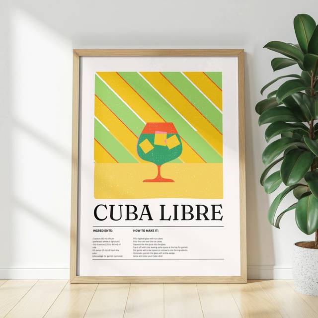Cuba Libre Cocktail Wall Art, Drink Recipe Print, Bar Decor, Kitchen Art, Matte Vertical Poster, Unframed, Several Sizes (86.36 cm H x 55.88 cm W)