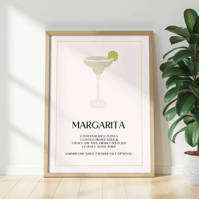 Margarita Cocktail Recipe Wall Art, Drink Recipe Poster, Bar Cart Decor, Kitchen Art Print, Unframed Matte Vertical Poster, Several Sizes (43.18 cm H x 25.4 cm W)