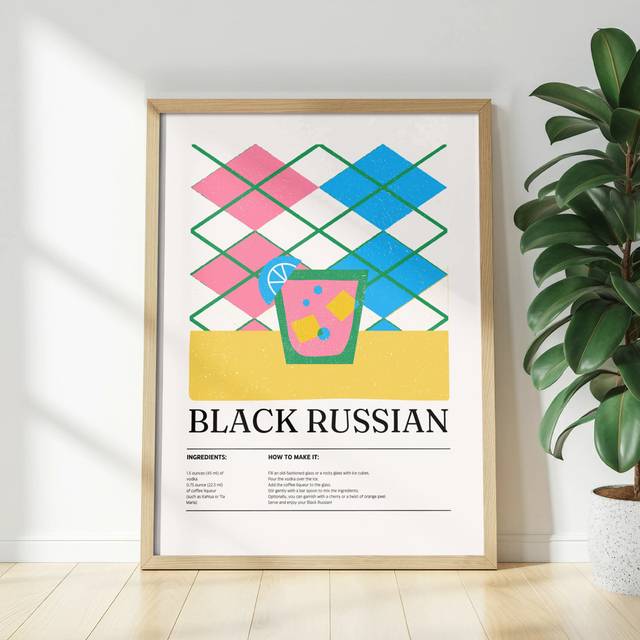 Black Russian Cocktail Wall Art, Retro Drink Poster, Kitchen Art Print, Bar Decor, Unframed Vertical Matte Poster, Available Sizes (50.8 cm H x 25.4 cm W)