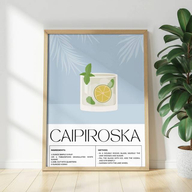 Caipiroska Cocktail Recipe Wall Art, Drink Recipe Poster, Bar Decor, Kitchen Art, Unframed Matte Vertical Poster, Cocktail Illustration (45.72 cm H x 35.56 cm W)