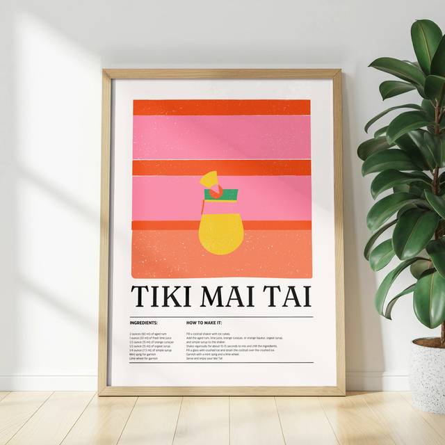 Tiki Mai Tai Recipe Rhoton, Cocktail Poster, Kitchen Decor, Unframed Matte Print, Tropical Drink Art, Bar Cart Decor, Retro Rhoton (25.4 cm H x 20.32 cm W)