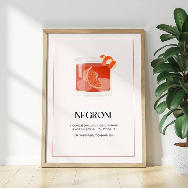 Negroni Cocktail Wall Art, Minimalist Bar Decor, Unframed Matte Vertical Poster, Kitchen Art Print, Trendy Drink Recipe Print, Home Bar Art (91.44 cm H x 60.96 cm W)